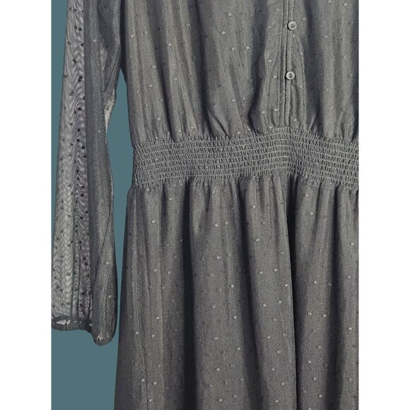 Danielrainn Black V Neck Polka Dot Sheer Long Sleeve Dress Women Large - Picture 8 of 11